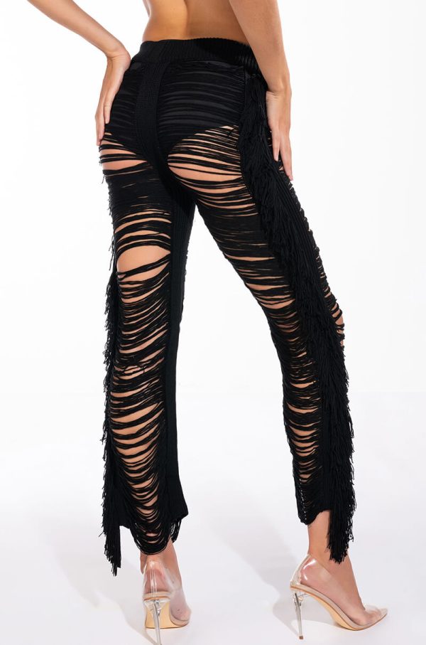 SHREDDED HIGH WAIST KNIT PANTS Online now