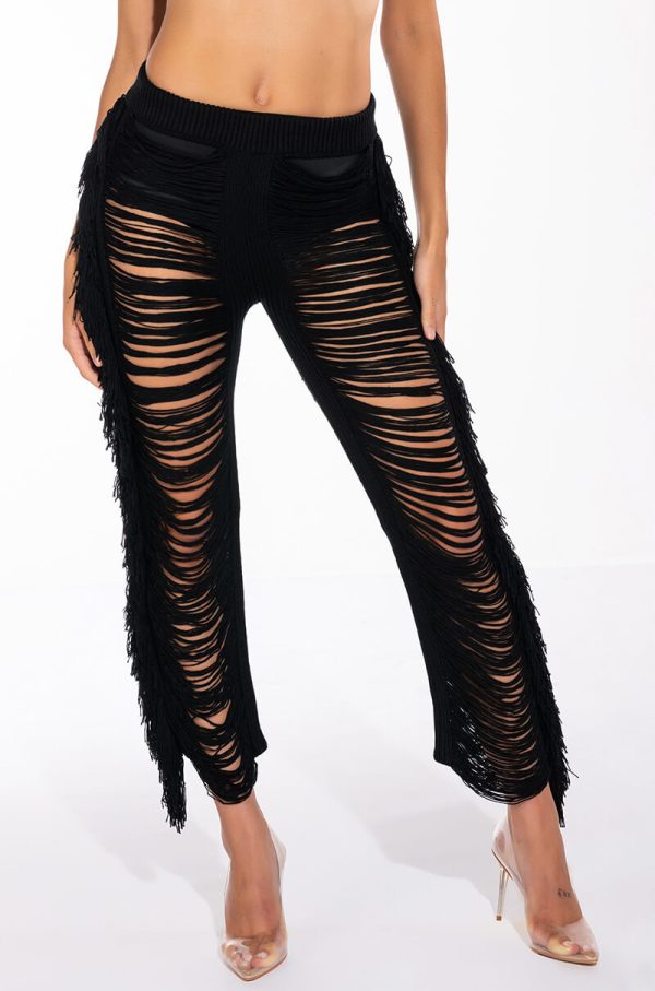 SHREDDED HIGH WAIST KNIT PANTS Online now