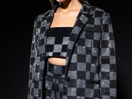 POP STAR CHECKERED RHINESTONE BLAZER Supply