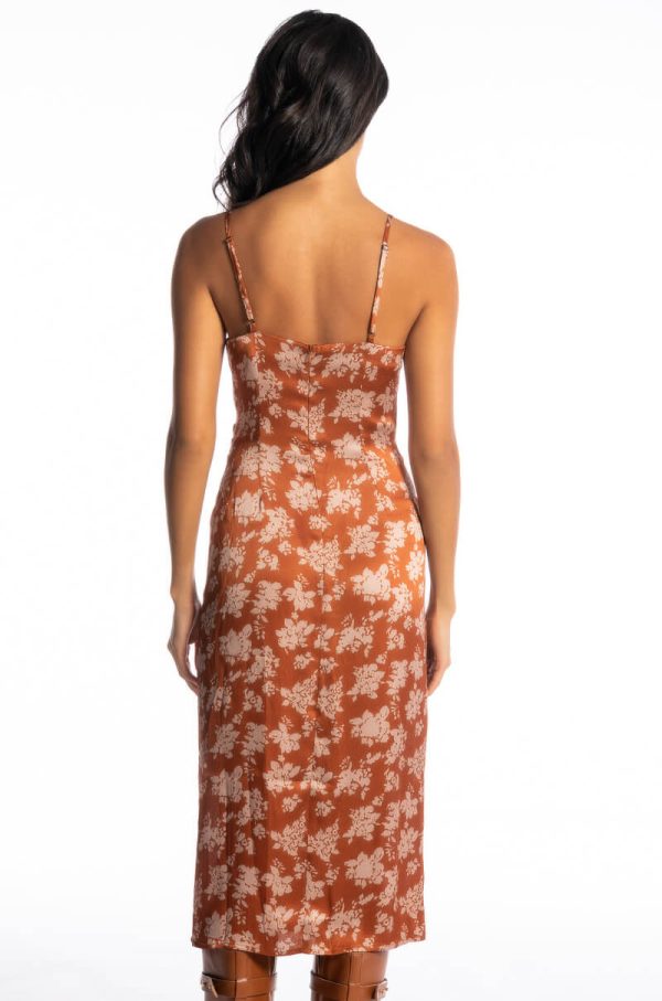 FLORAL PICTURE OF CLASS SATIN SLIP DRESS For Cheap