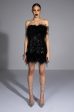 BON ANNIVERSAIRE FEATHER TRIM SEQUIN MINI DRESS Supply